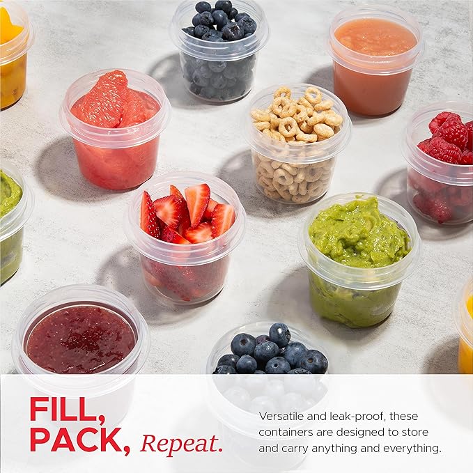 Tafura 4 Oz. Small Containers with Lids [12 Pack] Snack Containers with Twist Top Lids | Condiment Storage for Puree, Snacks, and More | Reusable Small Plastic Food Storage, BPA Free