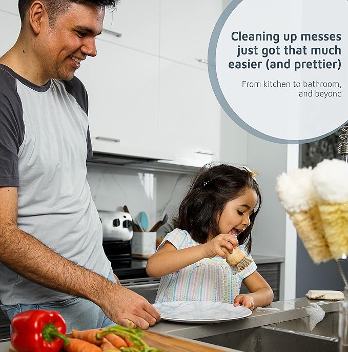 Bamboo Dish Brush Set – Eco Kitchen Cleaning Kit | Bottle Brush, Straw Brush, Scrubber & Sponge | Plastic-Free, Space-Saving, Sustainable