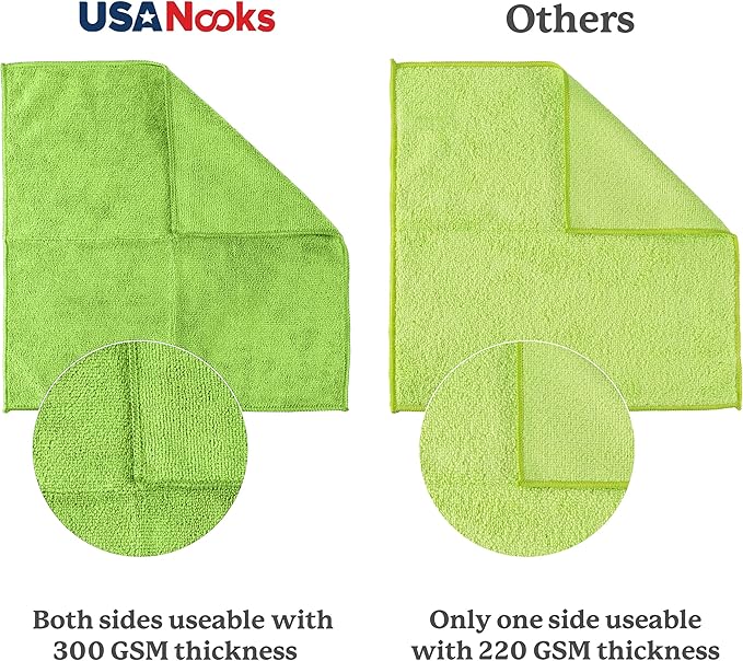 USANOOKS Microfiber Cleaning Cloth Light Green - 24 Pcs 12.5"x12.5" - High Performance - 1200 Washes, Ultra Absorbent Towels Weave Grime & Liquid for Streak-Free Mirror Shine - Car Washing Cloth