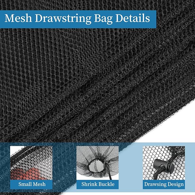 6PCS Black Mesh Bag Drawstring, 23 x 35 Inch Net Bag with Lock, Multipurpose Storage Bags for Gym, Laundry, Balls, Beach and Toys