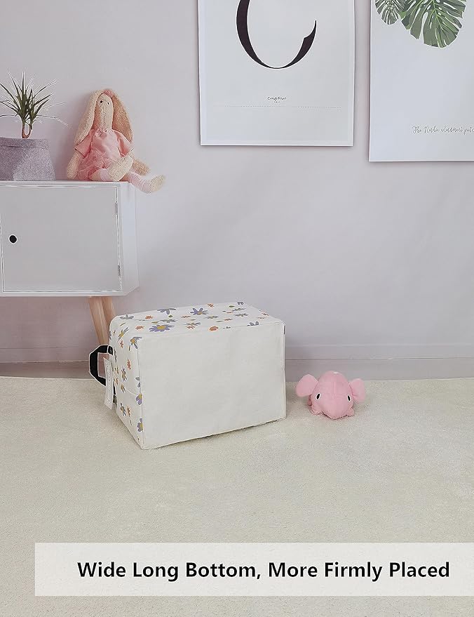 QUEENLALA Rectangular Laundry Hamper/Foldable Nursery Laundry Basket for Organizing/Storage Bin Baskets/Children Toy Office Bedroom/Toy Bin Closet Shelf Baskets（Rec-flowers）