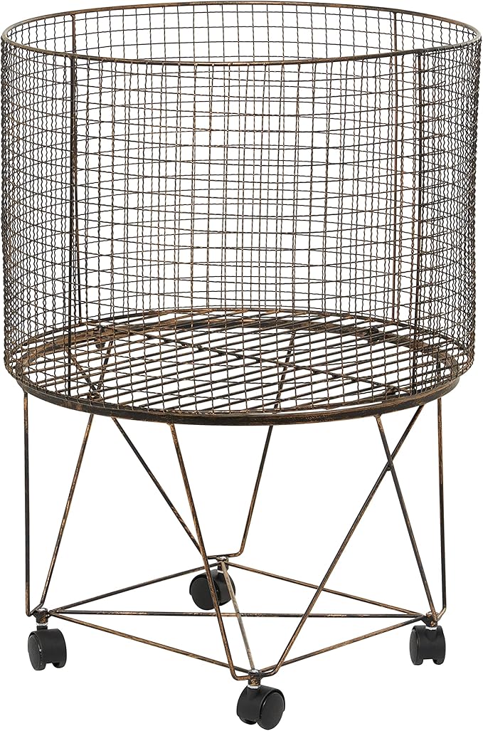 Deco 79 Metal Cylinder Storage Cart with Wheels, 20" x 20" x 28", Bronze