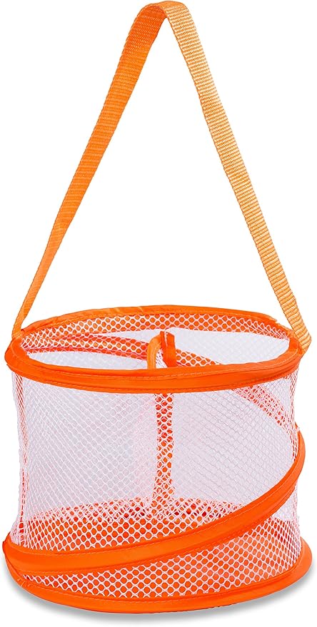 Handy Laundry Foldable Shower Caddy - Collapsible, Portable, Drainage Hole, Carry Handle, Large Compartments, Great Organizer for Camp, Travel, Gym, and Dorm (Orange) (Pack of 2)