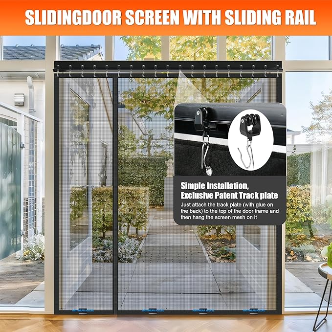 Sliding Magnetic Screen Door with Track Closure, Thicker 265g/㎡ Reinforced Mesh, Retractable Privacy Curtain, Door Screen Magnetic Closure for Sliding & French Doors (Black, 36 * 80IN)