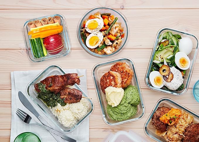 M MCIRCO 30 Pieces Glass Food Storage Containers with Upgraded Snap Locking Lids,Glass Meal Prep Containers Set - Airtight Lunch Containers, Microwave, Oven, Freezer and Dishwasher Friendly, Blue