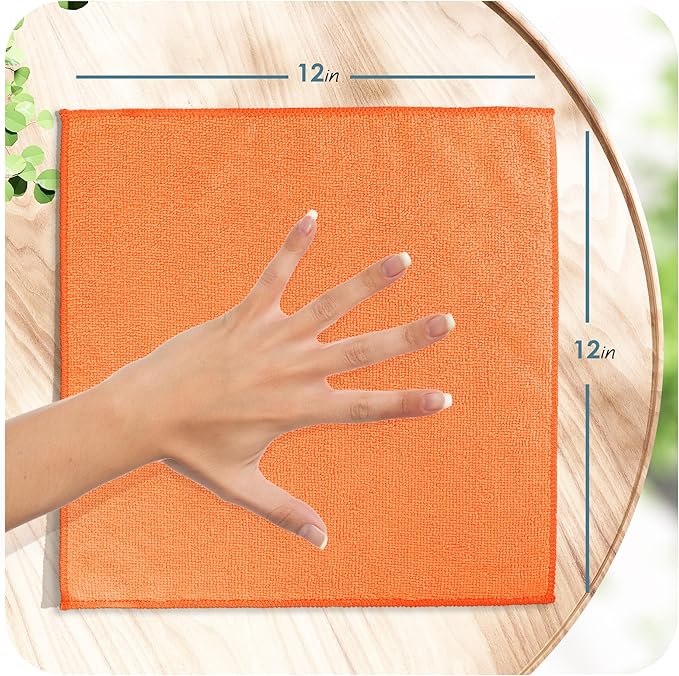 Hearth & Harbor Microfiber Cleaning Cloth for Cars 12 Pack Washcloths, Orange Cleaning Rags, Reusable Microfiber Cloth Rags for Cleaning, Lint Free Cloth, 12''x12'' (V-HH-Cloth-M-12-Org)