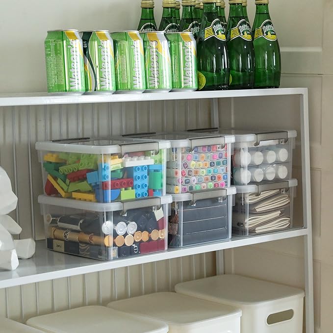 Citylife Small Storage Bins with Lids 3.2 QT- 8 Packs Plastic Storage Containers for Organizing Stackable Clear Storage Boxes,Clear White