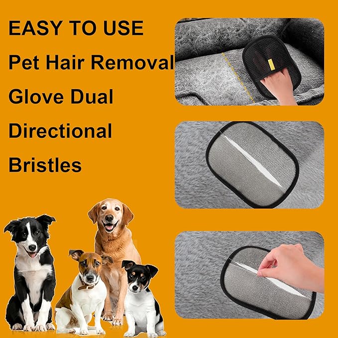 Costyleen 2 PCS Pet Hair Removal Gloves,Reusable Lint Roller for Furniture, Car, Clothes & Carpets ，Cat & Dog Hair Remover Tool with Ergonomic Grip