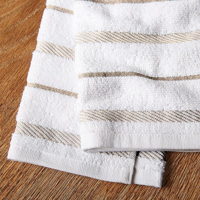 KitchenAid Albany Kitchen Towel 8-Pack Set, Milkshake Tan/White, 16"x26"