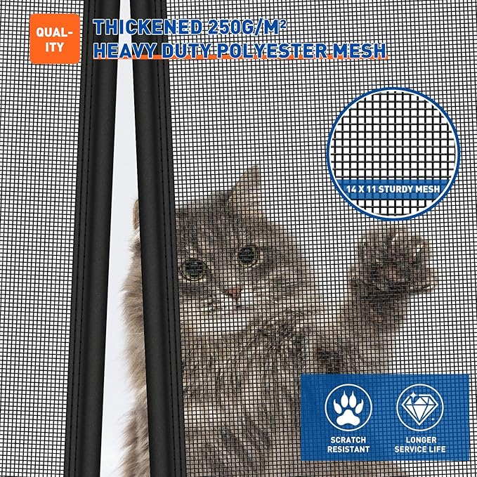 MAGZO Upgraded Pet Proof Magnetic Screen Door Thicker 250g/m² Pet Screen Door Mesh Fit Door Size 72 x 80 Inch, Mesh Size 74" x 81", Heavy Duty Cat Resistant Mesh for Front/Back/Sliding/Patio Door