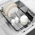 romision Expandable Dish Drying Rack Over The Sink Small Metal Stainless Steel Plate Holder for Compact Kitchen, Space Saving Modern Black Hanging Drainer