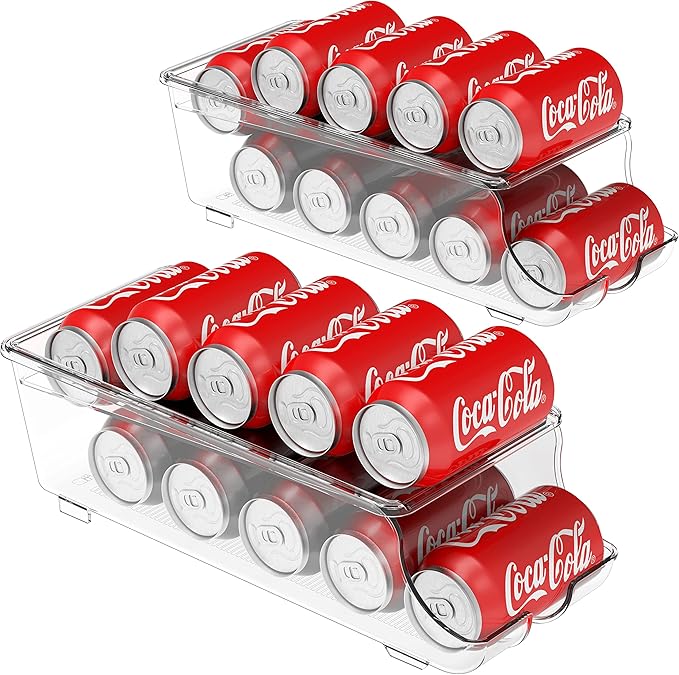 Simple Houseware 2-Pack Auto-Rolling Beverage Can Organizer for Fridge, Clear Front-Loading Soda Dispenser with Smooth Glide Design, Space-Saving Refrigerator Storage Bins