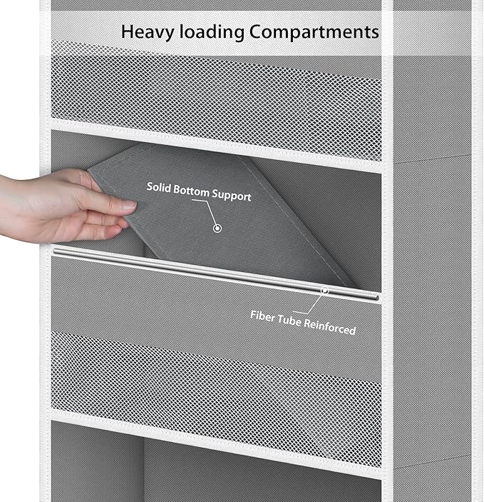 Univivi 5-Shelf Space Saving Door Storage Over Door Hanging Organizer with 4 Large Capacity Roomy Pockets Closet Cabinet Wall Mount Hanging Easy Install Storage Organizers for Baby Nursery (Grey)