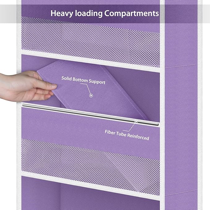 Univivi 6-Shelf Over Door Hanging Organizer Fabric Baby Door Storage with 5 Large Pockets and 3 Small PVC Pockets Wall Mount Hanging Storage Organizers for Baby Essential (Purple)