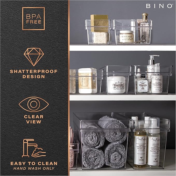 BINO | Plastic Storage Bins, Large - Deep | THE HANDLER COLLECTION | Multipurpose Organizer Bins | Kitchen Pantry Organizers and Storage | Clear Containers for Organizing Home | Freezer Organizer