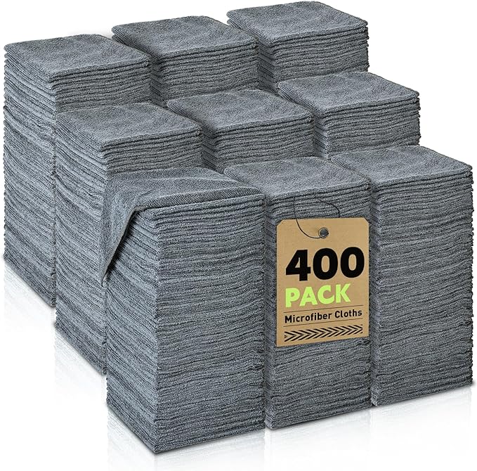 Gray Microfiber Cleaning Cloths Bulk-400 Pack, Gray Microfiber Towels for Cars, Ultra Absorbent Wash Cloths, Lint-Free Streak-Free Microfiber Towels Bulk for Cars, 12x12 inches
