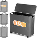 Yecaye 180L Laundry Basket With Lid and Removable 3 Bags, Large Rolling Laundry Hamper with Lid, 3 Section Rolling Clothes Storage With Wheels, Clothes Hamper with Wheels For Laundry Room, Black