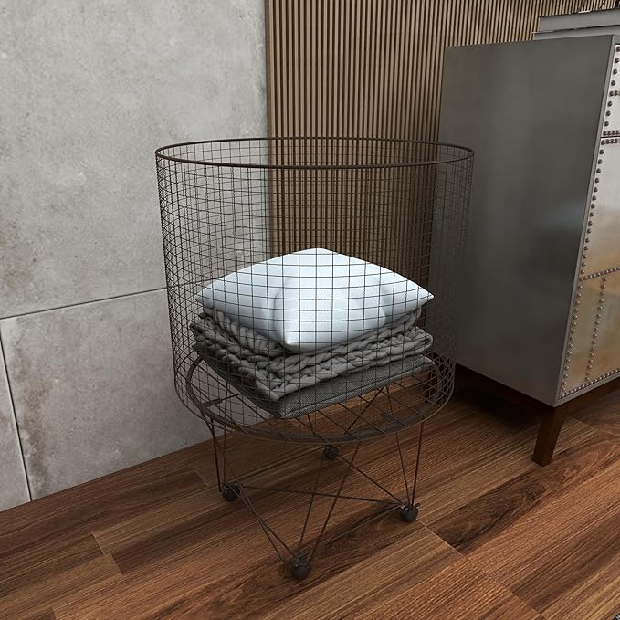 Deco 79 Metal Cylinder Storage Cart with Wheels, 20" x 20" x 28", Bronze