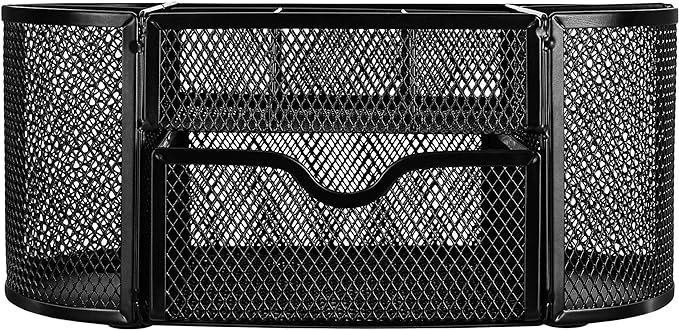 Amazon Basics Mesh Desk Organizer with Pen Holder, Pullout Drawer and Office Caddy Storage, 9.25" x 4.53" x 3.94", Black