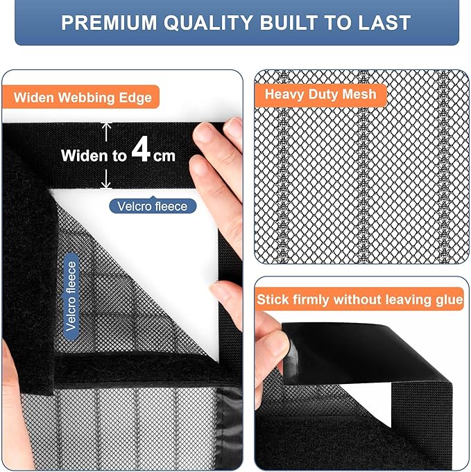 Magnetic Screen Door Mesh 37" x 98" - Fits 35" x 96" Door Size, Works for Patio, Sliding Door, Keeps Bug Mosquito Out, Fresh Air Flow, Black