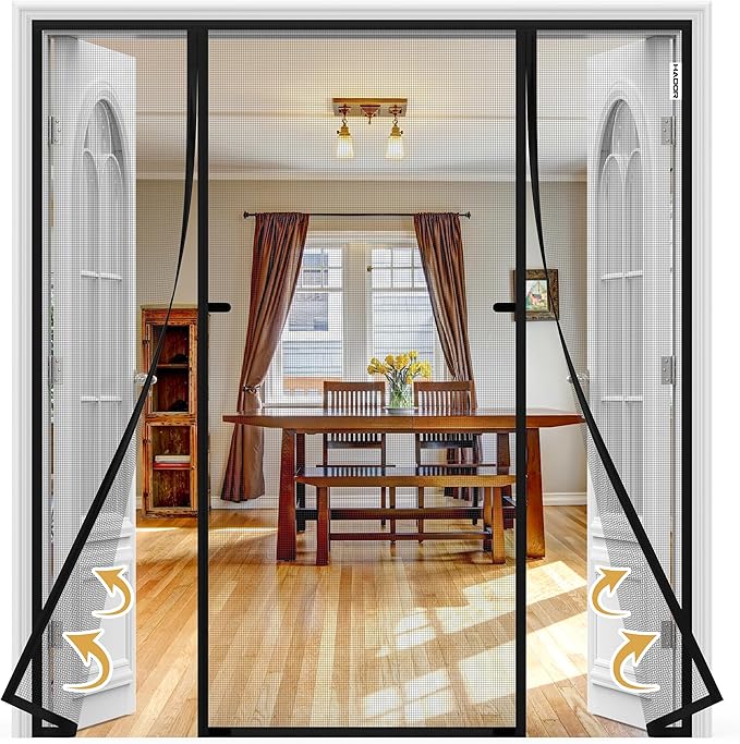 Magnetic Screen Door, Fits Door Size 64" X 80", Door Mesh with Magnetic Closure and Super Strong Magnets, Heavy Duty Double Opening for Sliding Patio and French Doors
