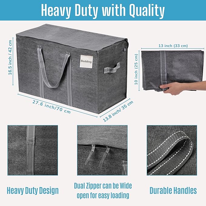 VENO 4 Pack Moving Bags and Large Christmas Storage Bins with lids. Alternative to Moving Boxes, Packing Supplies for College. Extra Large Heavy Duty Totes for Packaging (Dark Gray, 4 Pack)