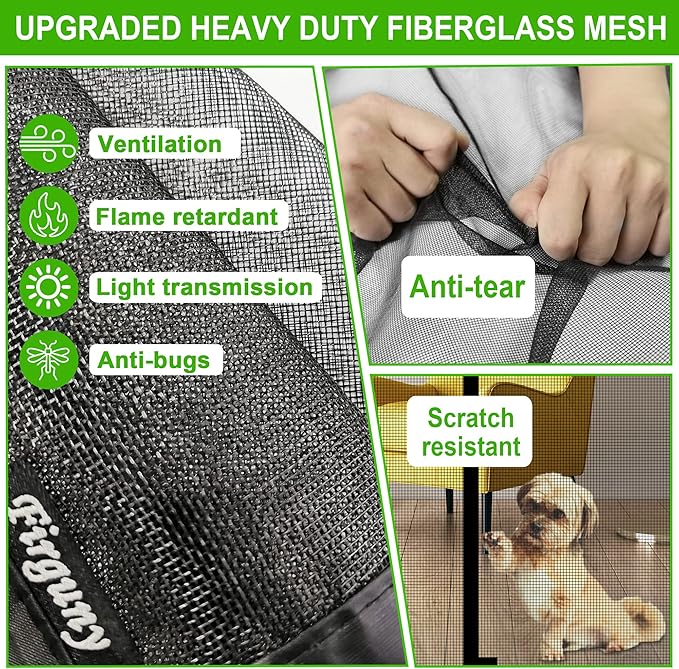 Magnetic Screen Door Fits Door Size 36 x 80 Inch, Screen Size 38"x 81", Fiberglass Magnets Mesh, Easy Install, Black
