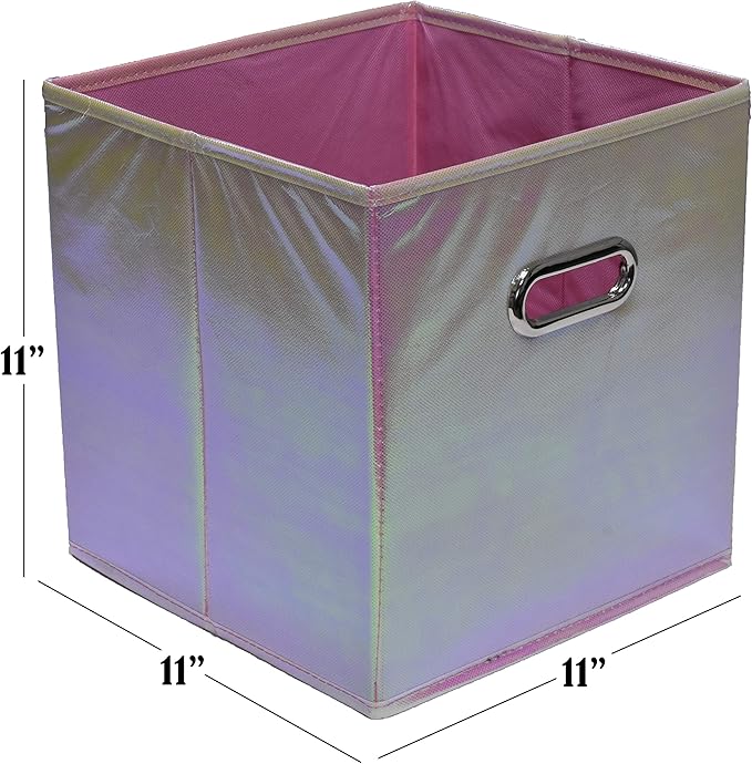 Handy Laundry 6-Pack Foldable Cube Storage Bins – Decorative Collapsible Organizer for Shelves, Closets, Underbed, Clothes, or Kids’ Toys (Shiny Pink)
