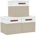 DECOMOMO Storage Basket with Lid, Storage Cubes with Handles, Fabric Box with Lid (Beige and White, 13” / 3 Pack)