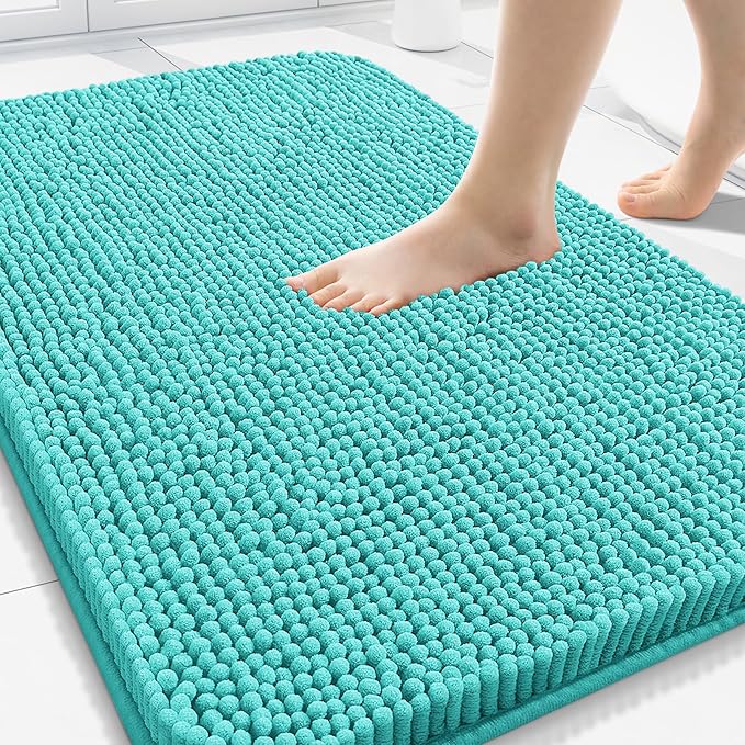 Arotive Bathroom Rugs 30x20, Extra Soft Absorbent Shaggy Chenille Bath Rugs, Machine Washable Rubber Backing Non-Slip Bath Mats for Bathroom Floor Tub and Shower, Home Decor Accessories, Turquoise