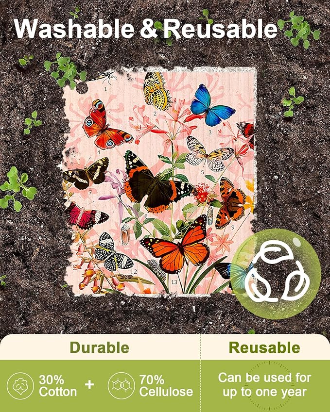 8 Pack Reusable Kitchen Swedish Dishcloths for Washing Dishes Cloths Absorbent Fast Drying Cleaning Sponge Cute Decorate Washable Swedish Towels, Butterfly