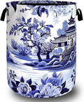 Blue White Porcelain Laundry Basket Chinoiserie Funny Laundry Hamper Foldable Oxford Cloth Colorful Tote Bag Clothes Toy Storage Bucket 18.9"x16.5" For Bathroom/Laundry Storage/Bedroom