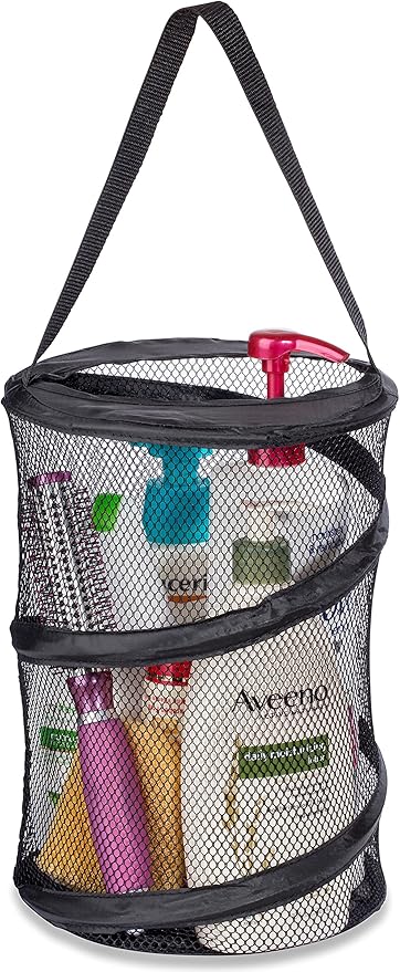Handy Laundry Foldable Shower Caddy - Collapsible, Portable, Drainage Hole, Carry Handle, Large Compartments, Great Organizer for Camp, Travel, Gym, and Dorm (Black)