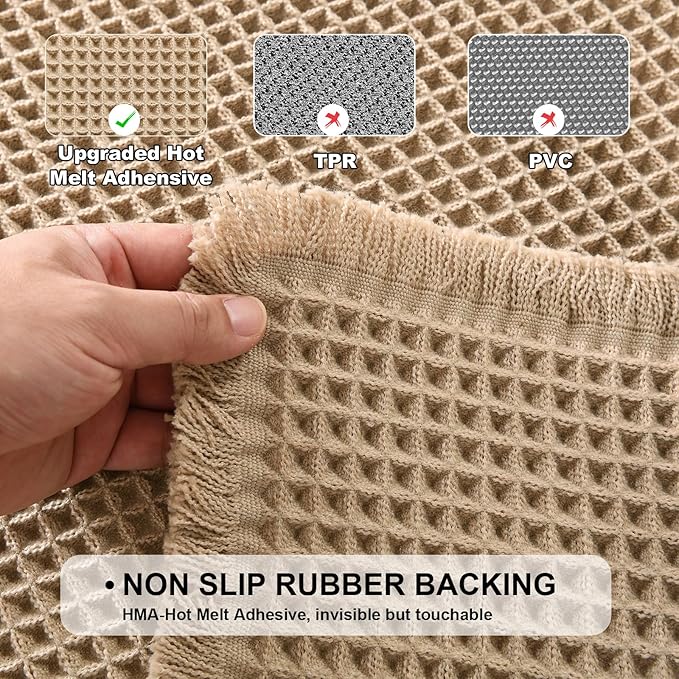 JIUZHEN Set of 2 Waffle Bath Mats Non Slip Waffle Bathroom Runner Rug Washable Boho Runner Bath Rugs Super Absorbent Shower Mat for Bathroom Kitchen Hallway Laundry, 20" x 32" +24" x 60", Brown