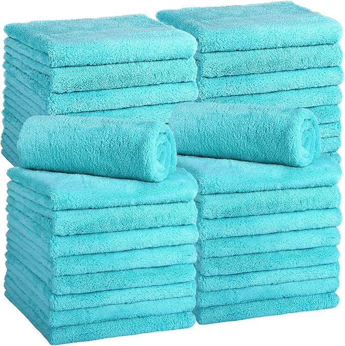 Shimeyao 30 Pcs 16 x 16 Inch Edgeless Microfiber Plush Towels for Cars Detailing Drying Wash Polishing Absorbent Cleaning Cloths, 500 GSM (16 x 16 Inch, Teal Blue, 30 Pcs)