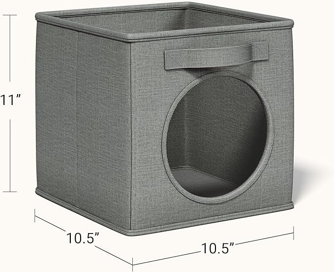 Vailando Foldable Fabric Storage Cube with Round Window - 4 Pack 11"x11"x11" Collapsible Closet Organizer Bins for Clothes, Shelves, Offices, Toys & Misc, Light Gray (Dark Gray, 4pcs-Cube 11")
