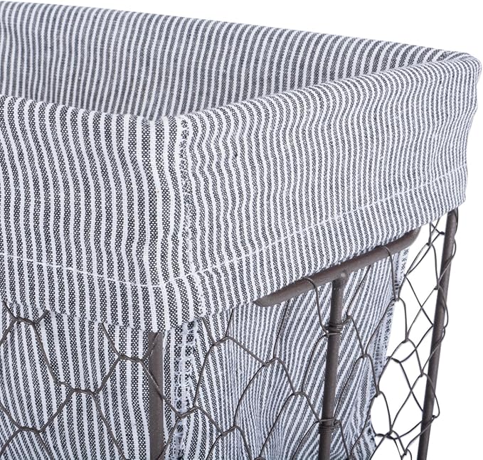 DII Farmhouse Chicken Wire Storage Baskets with Liner, Small, Rustic Black & White Ticking Stripe, 9x7x6", 3 Piece