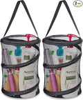 Handy Laundry Foldable Shower Caddy - Collapsible, Portable, Drainage Hole, Carry Handle, Large Compartments, Great Organizer for Camp, Travel, Gym, and Dorm (Black) (Pack of 2)
