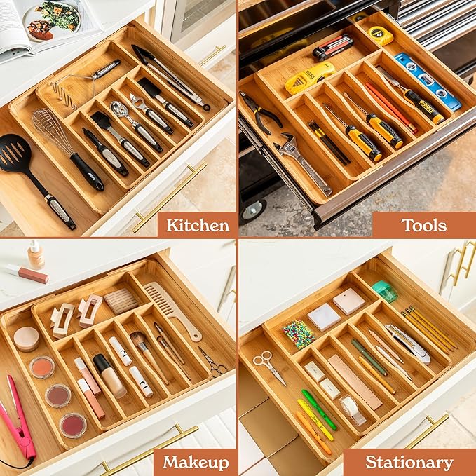 SMIRLY Silverware Drawer Organizer – Bamboo Kitchen Drawer Organizer, Adjustable Utensil Holder and Cutlery Tray, Drawer Dividers for Flatware and Kitchen Utensils | Adjustable, Drawer Dividers, Flatware, Kitchen Utensils