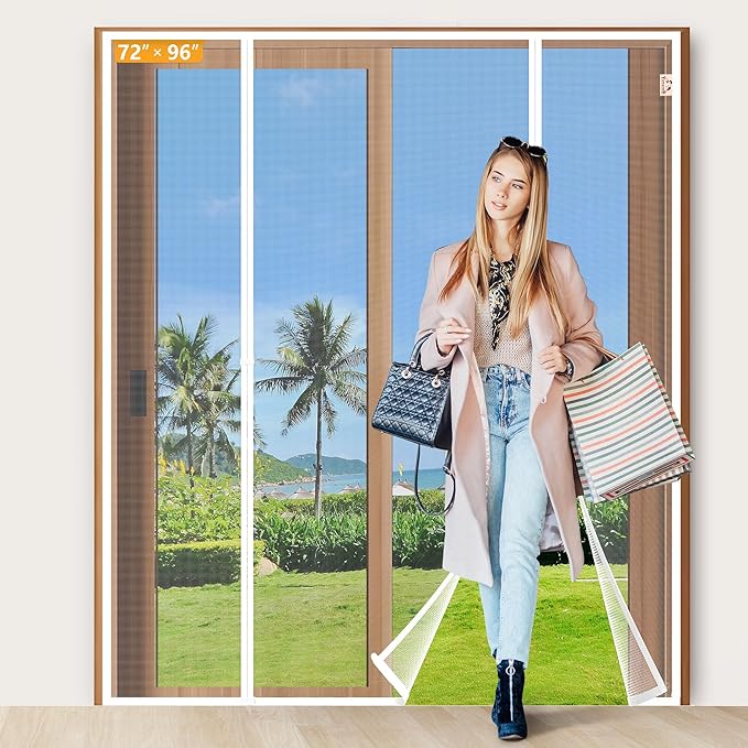 Yotache White Magnetic Screen Door Fit 72" x 96" Doors, Screen Size 74" x 97" Double Door Screen Mesh for Front, Patio Sliding Door