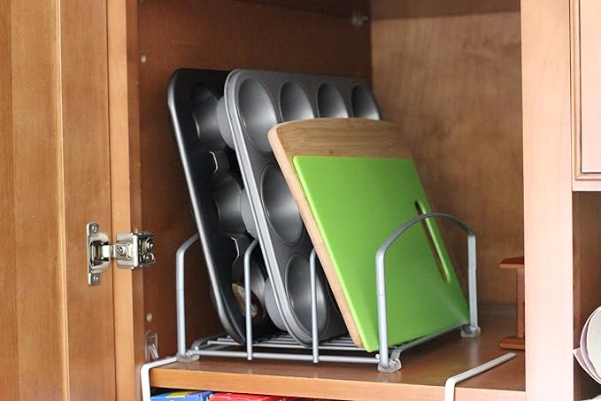 Deco Brothers Cookware Organizer Rack for Kitchen Cabinet, 3 Slot Holder, Silver
