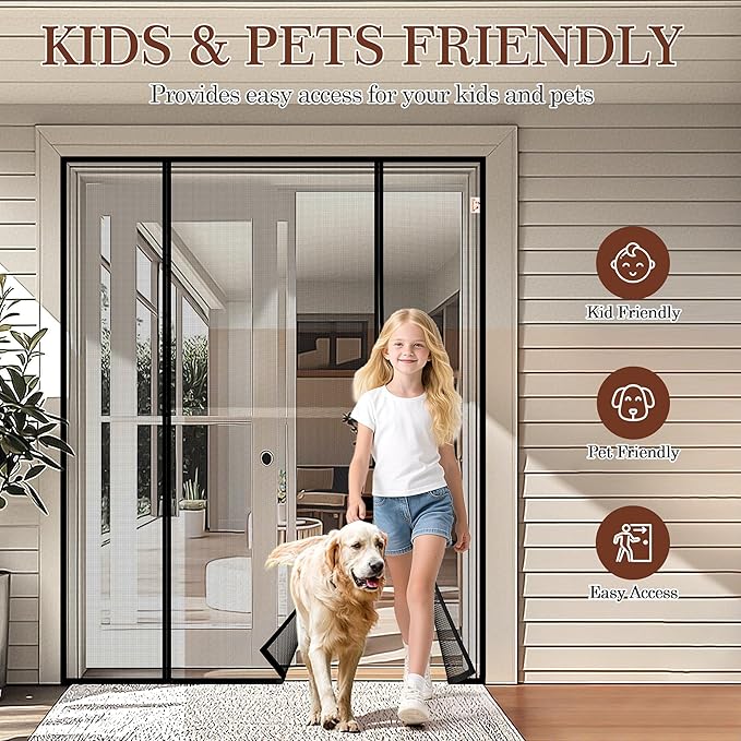 Yotache Magnetic Screen Door Fit 80" Wide x 96" Height Doors, Screen Size 82" W x 97" L, Double-Sided Opening Screen Reinforced Mesh with Strong Magnets for Balcony, French, Sliding Glass Door