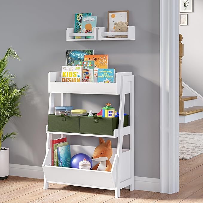 RiverRidge Kids 2pc Folding Storage Bins Set - 10.5” Bin Organizer with Handles - Olive Closet Organizer and Storage for Toys, Games, Shoes - Foldable Cube Storage Organizer Bins for Playroom, Nursery