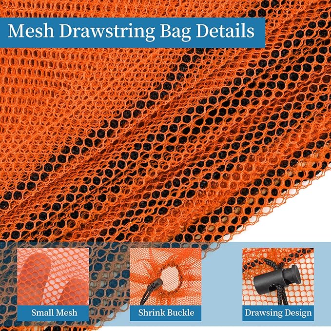 6 Pcs Mesh Bags Drawstring, 14x17 Inch with Lock, Multipurpose Storage Bags for Gym, Balls, Beach, Laundry (Orange)