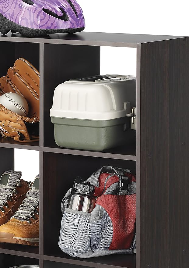 Whitmor 12 Cube Storage Organizer, 4 Tier Stackable Mdf Wood Bookcase, Open Storage Display Bookshelf, Storage Cabinet for Living Room, Bedroom, Home, Office, 35.1"L x 11.7"W x 47.5"H, Espresso
