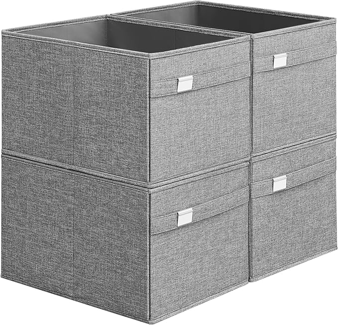 SONGMICS Storage Baskets, Set of 4 Extra Large Storage Bins for Organizing, 30L, 15.7 x 11.8 x 9.8 Inches, Fabric Storage Cubes for Shelves, Easy to Clean, Foldable, 2 Handles, Dove Gray UROB240G04