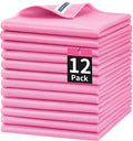 HOMERHYME Microfiber Cleaning Cloth, 12 Pack Window Glasses Cleaning Cloth, Reusable Lint-Free Streak Free Polishing Cloth Wipes for Stainless Steel, Eyeglasses, Mirrors, Screens & Lenses,12"*12" Pink