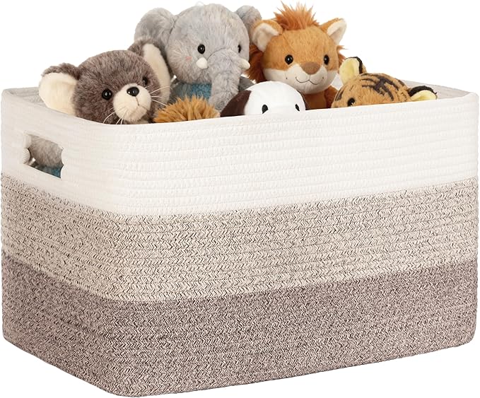 86L Extra Large Laundry Basket with Leather Handles for Living Room Storage,Woven Rope Baskets for Blanket,Kids Toy,Gifts,Wicker Hamper for Bedroom Dirty Clothes,24"x16"x14"Gradient Brown
