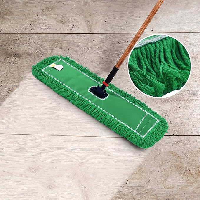 Matthew Cleaning 24'' Industrial Strength Cotton Dust Mop Refill Washable Replacement Heads for Residential & Commercial Use Fit Standard Dust Mop Frames, Hardwood,Concrete Floors Green Pack of 6