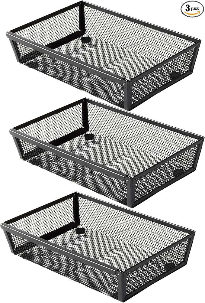 ihomecooker Mesh Tray Silverware Drawer Organizer, Utensil Cutlery Tray Office Supplies with Interlocking Arm Drawer Dividers Organizer for Flatware, Knives,Home,Office, School,Bedroom 9X6＂Black